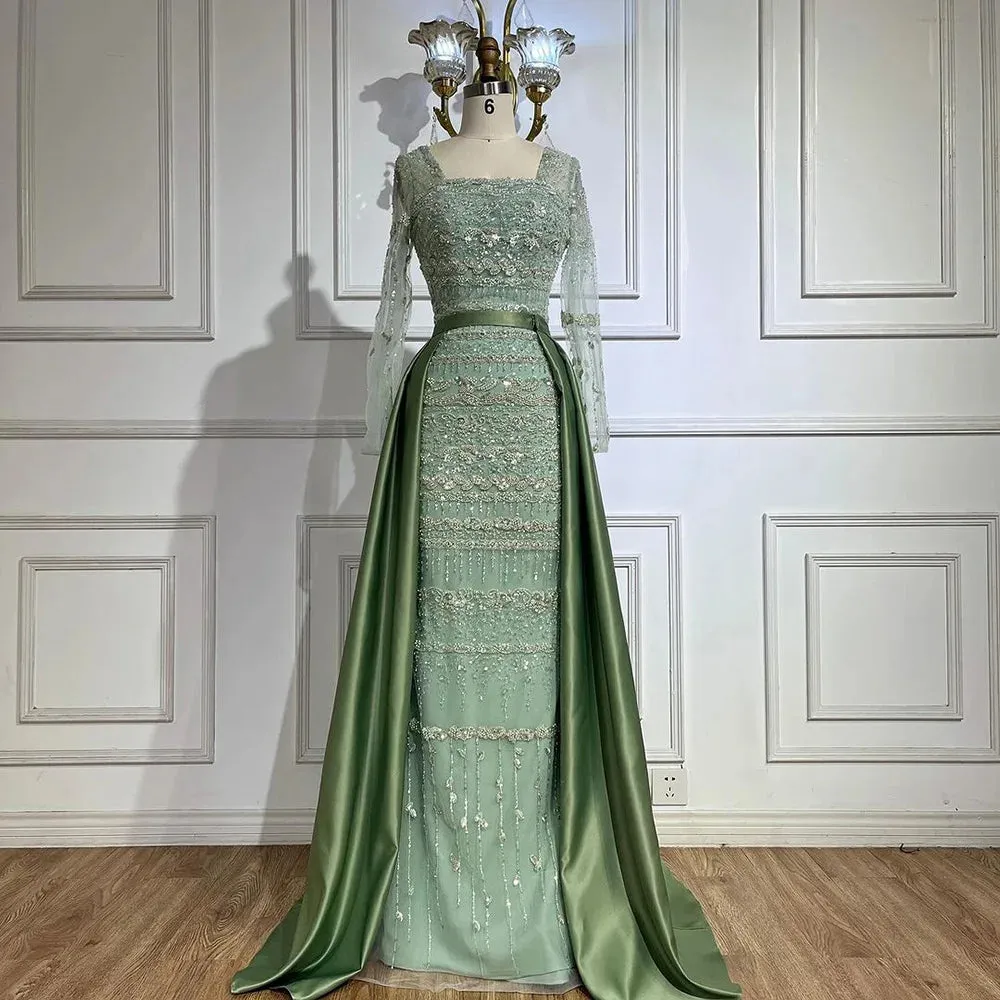 Diynav Dubai Arabic Sage Green Mermaid Evening Dress Gowns for Party HZ1017