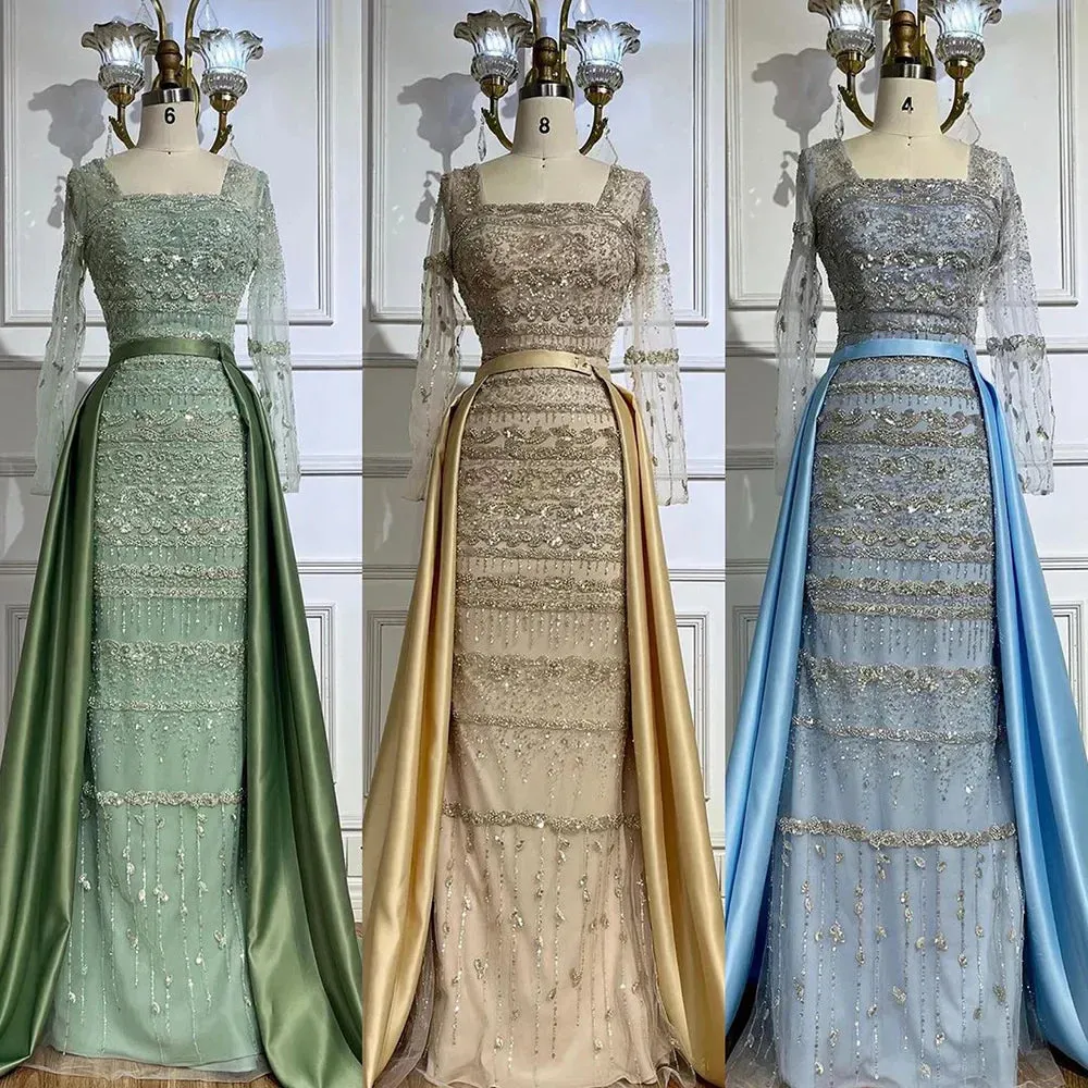 Diynav Dubai Arabic Sage Green Mermaid Evening Dress Gowns for Party HZ1017 - Image 3