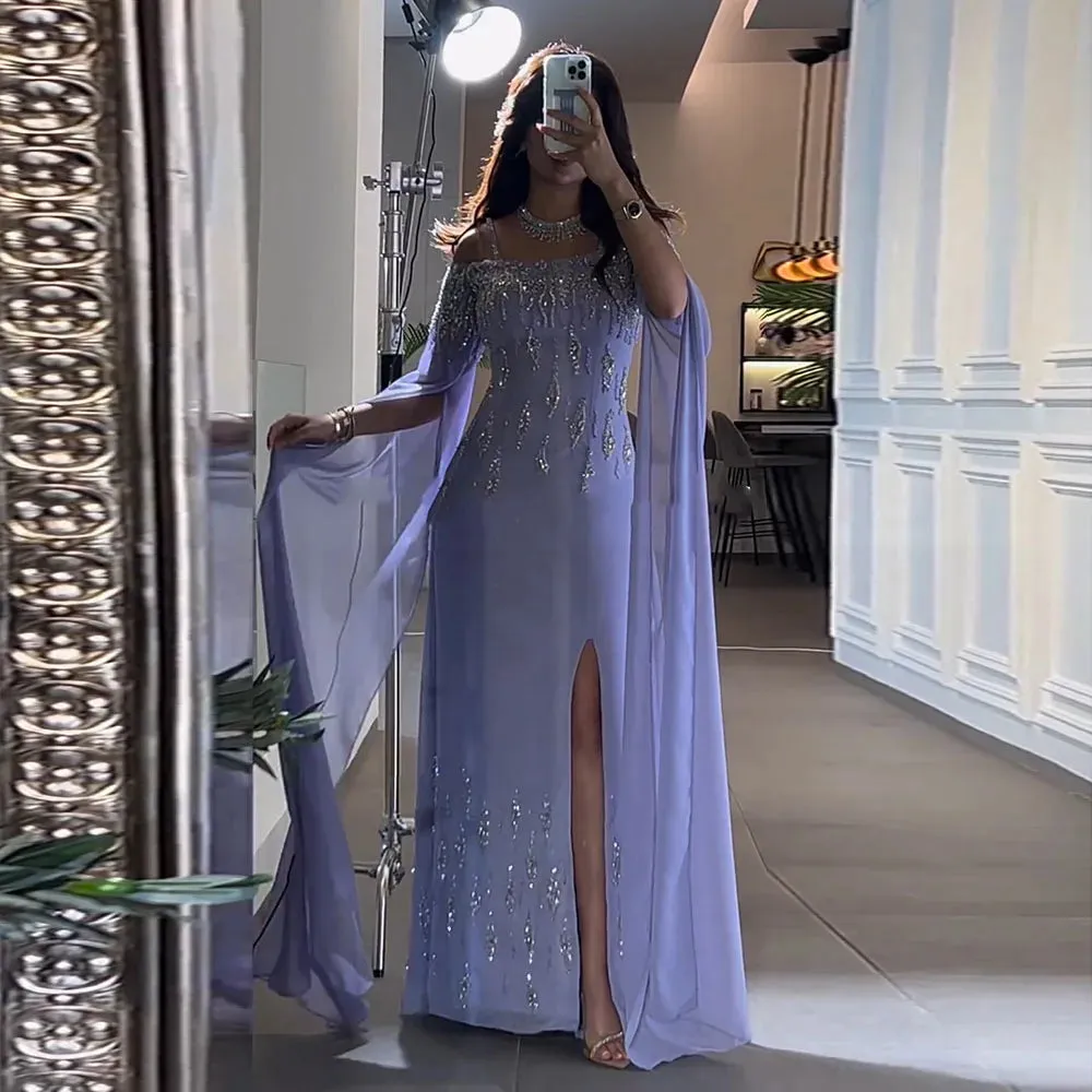 Diynav Mermaid Evening Dress with Cape Sleeves Luxury Wedding Party Gowns HZ1017