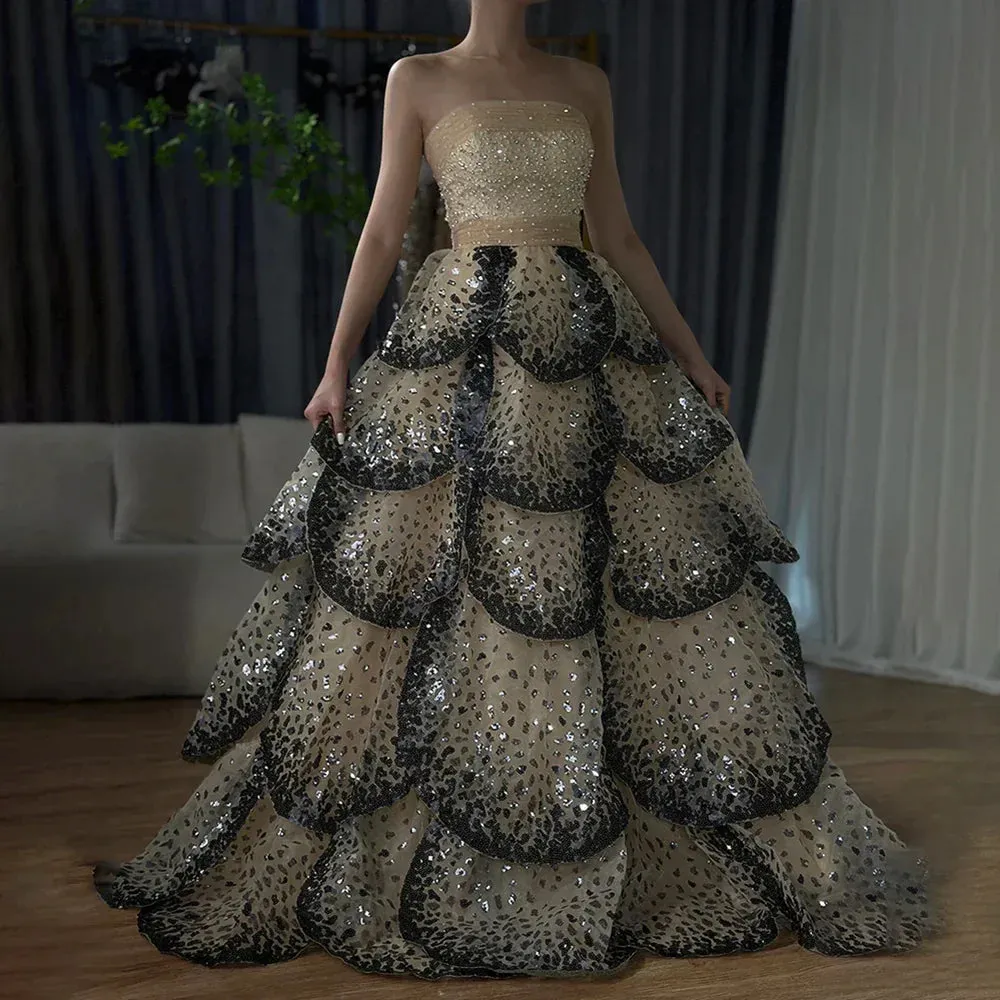 Diynav Black and White Ball Gown Dubai Evening Dress HZ1017