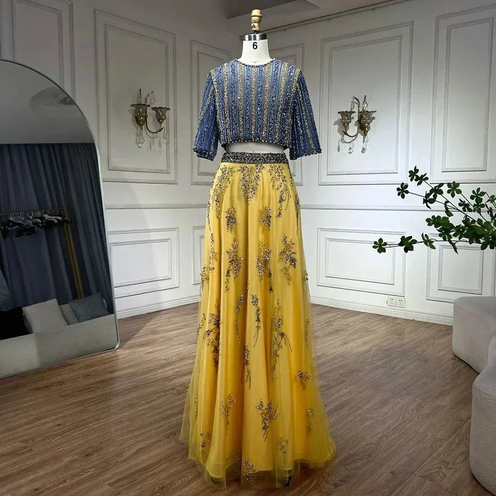 Diynav Dubai Blue Yellow 2 Pieces Evening Dresses HZ1017