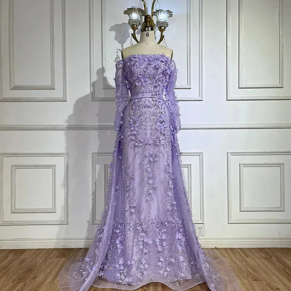 Diynav 3D Flowers Pink Luxury Dubai Evening Dress with Overskirt HZ1017 - Image 9