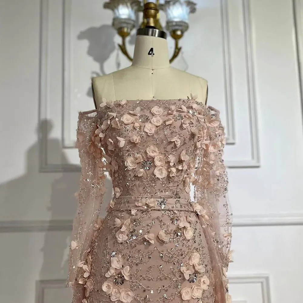 Diynav 3D Flowers Pink Luxury Dubai Evening Dress with Overskirt HZ1017 - Image 6