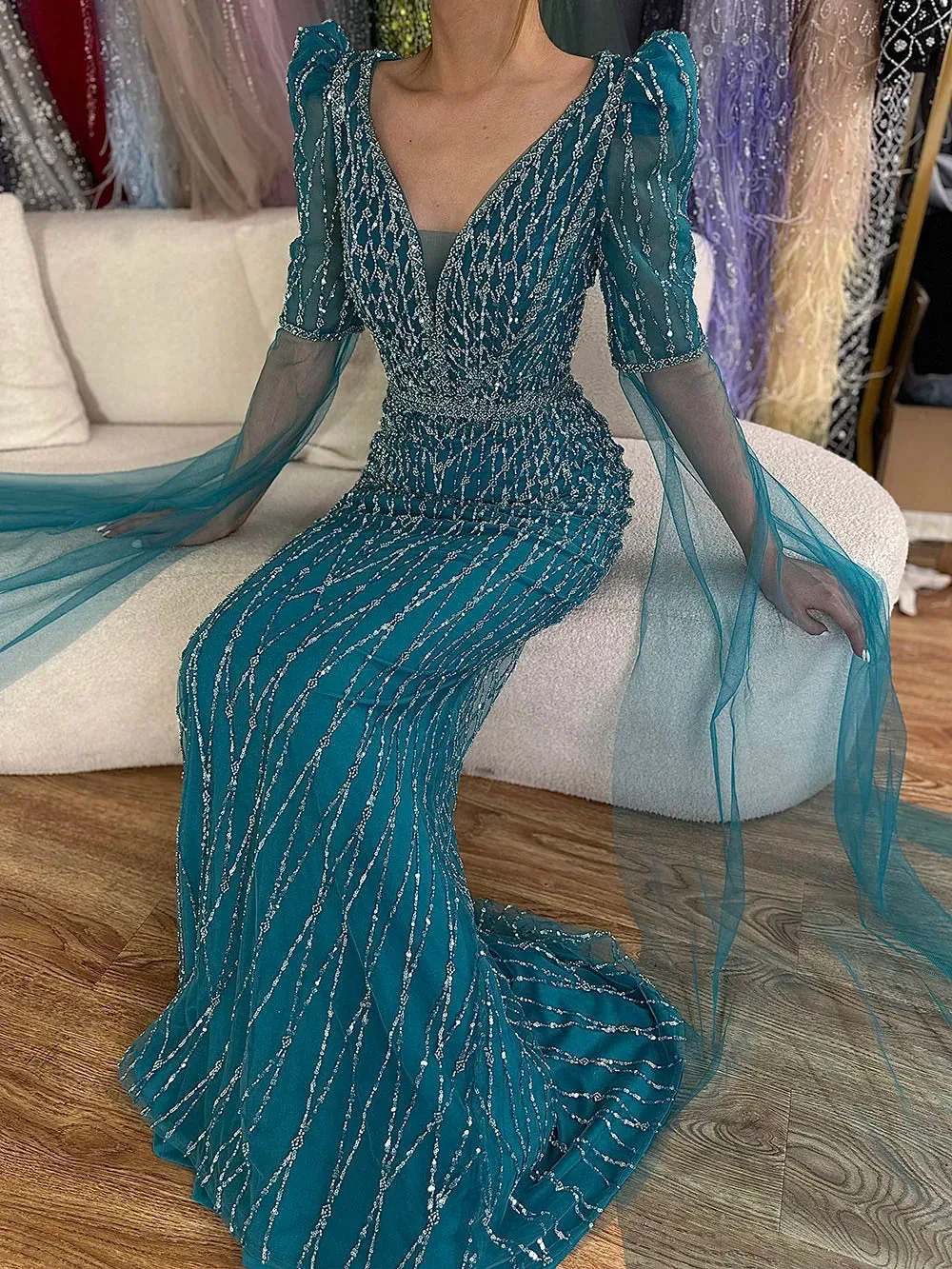 Diynav Fuchsia Evening Dress Mermaid Gown for Formal Occasion HZ1017 - Image 5