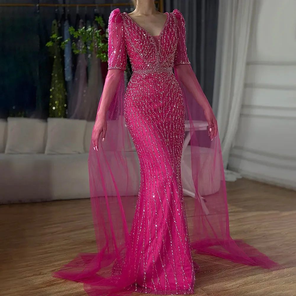 Diynav Fuchsia Evening Dress Mermaid Gown for Formal Occasion HZ1017