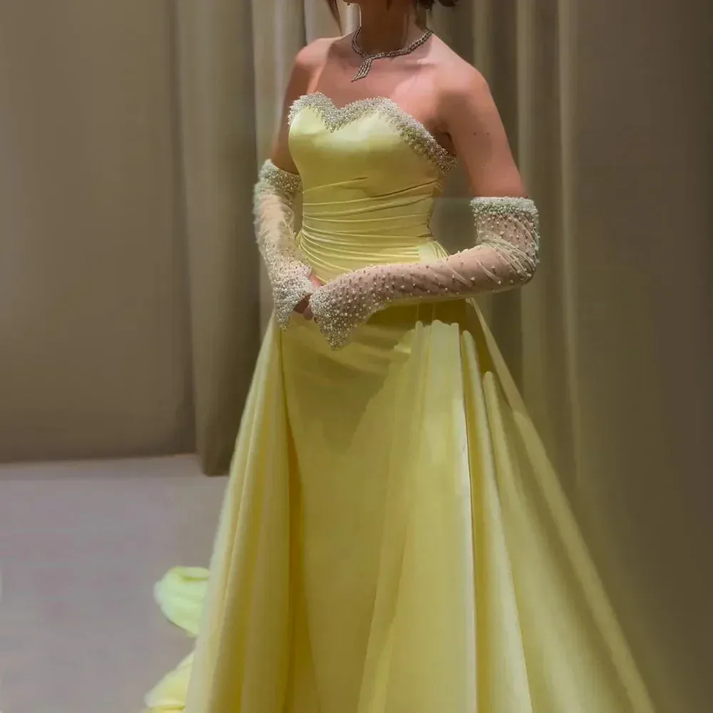 Diynav Sweetheart Yellow Satin Evening Dress HZ1017