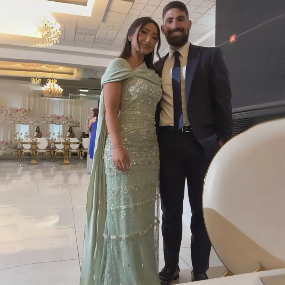 Diynav Dubai Evening Dress with Cape Long Party Gowns HZ1017