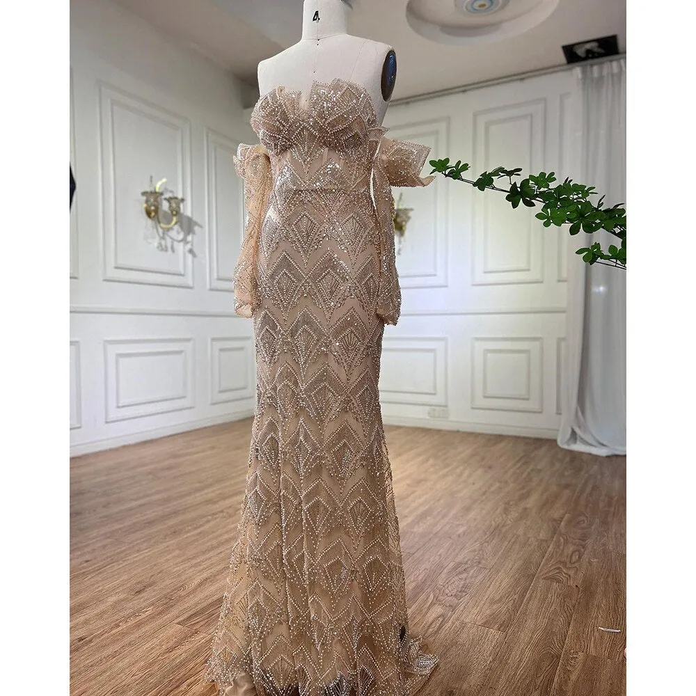 Diynav Mermaid Off Shoulder Evening Dresses for Wedding Party HZ1017