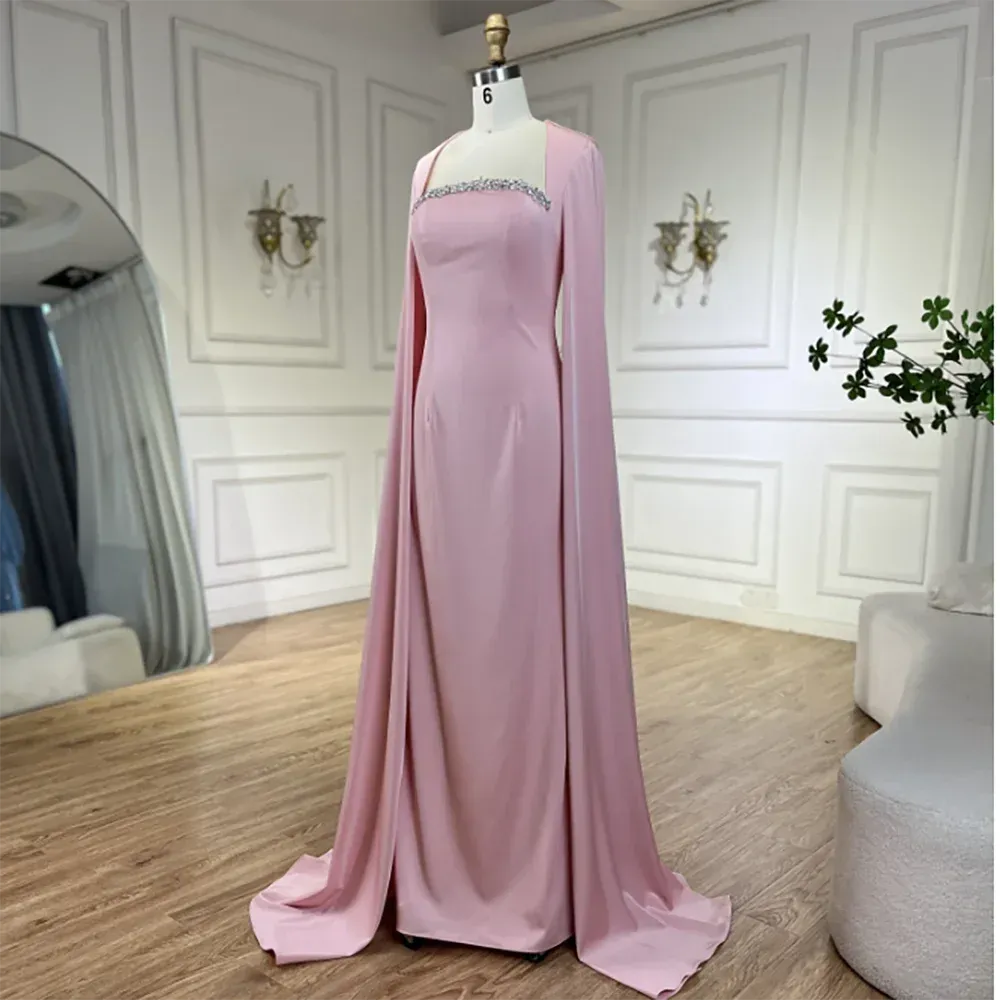 Diynav Blue Mermaid Evening Dress with Cape Sleeves HZ1017 - Image 3