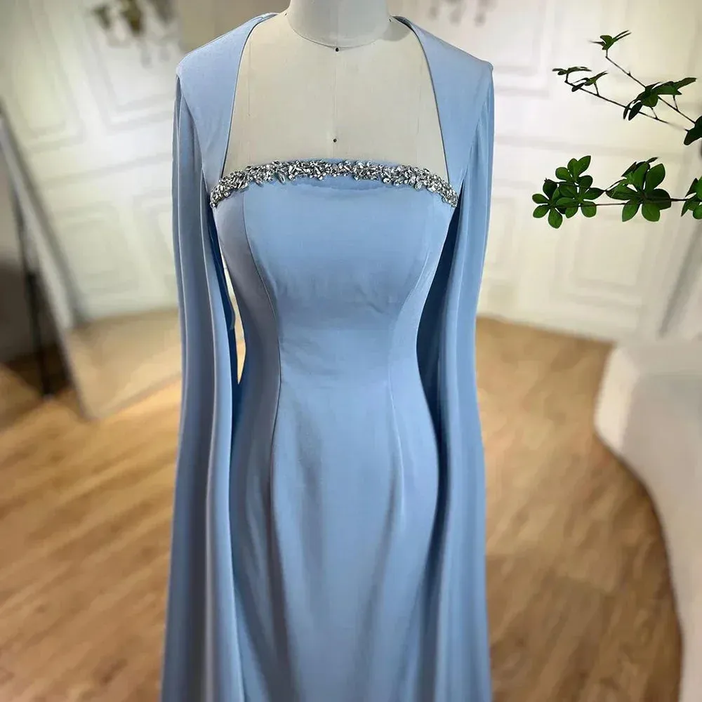Diynav Blue Mermaid Evening Dress with Cape Sleeves HZ1017 - Image 5