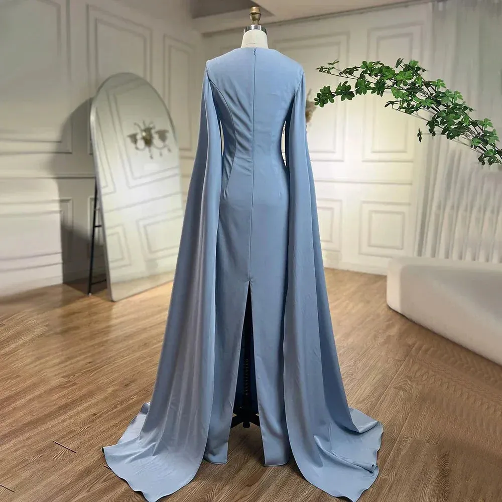 Diynav Blue Mermaid Evening Dress with Cape Sleeves HZ1017 - Image 6
