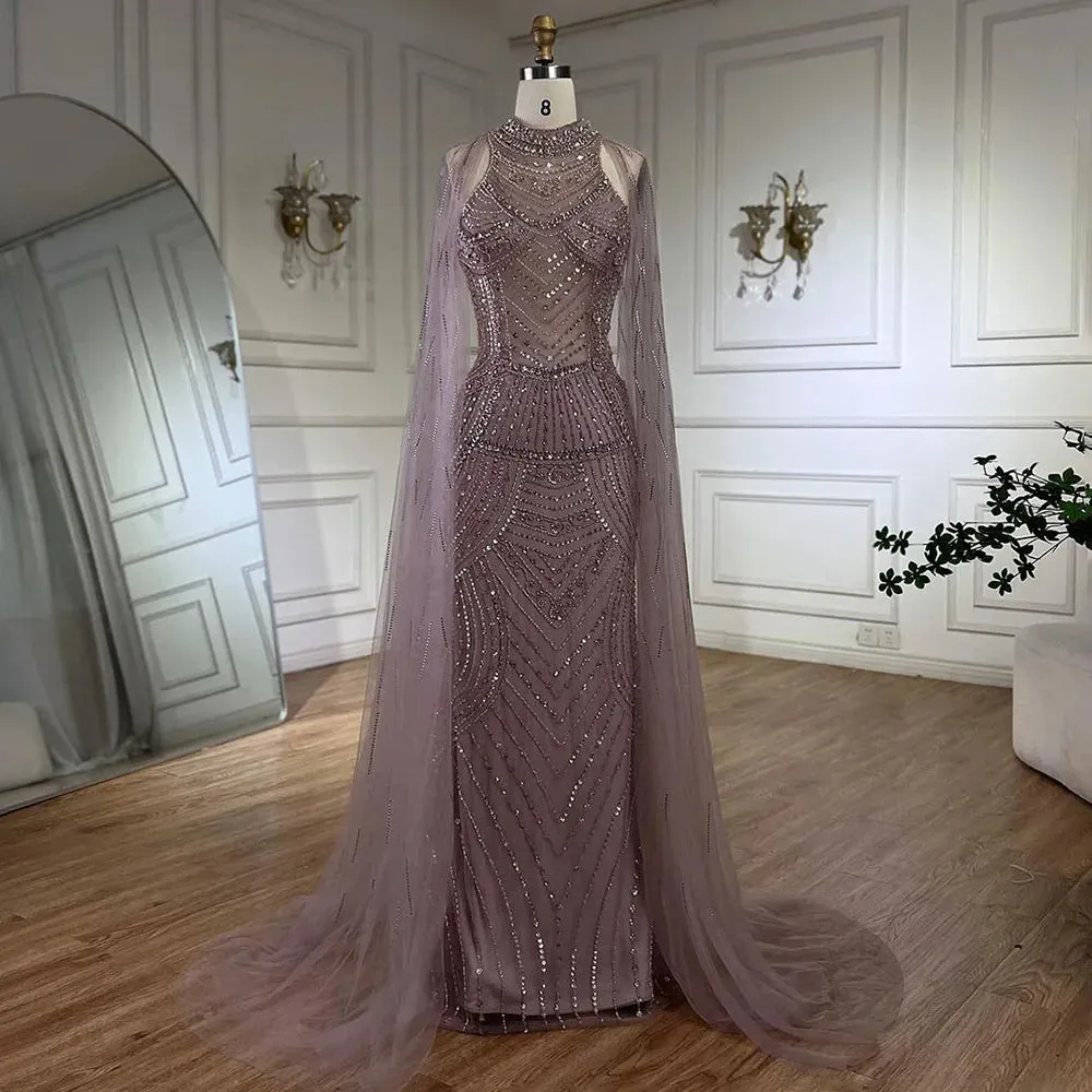 Diynav Dubai Champagne Mermaid Evening Dresses with Cape Sleeves HZ1017 - Image 5