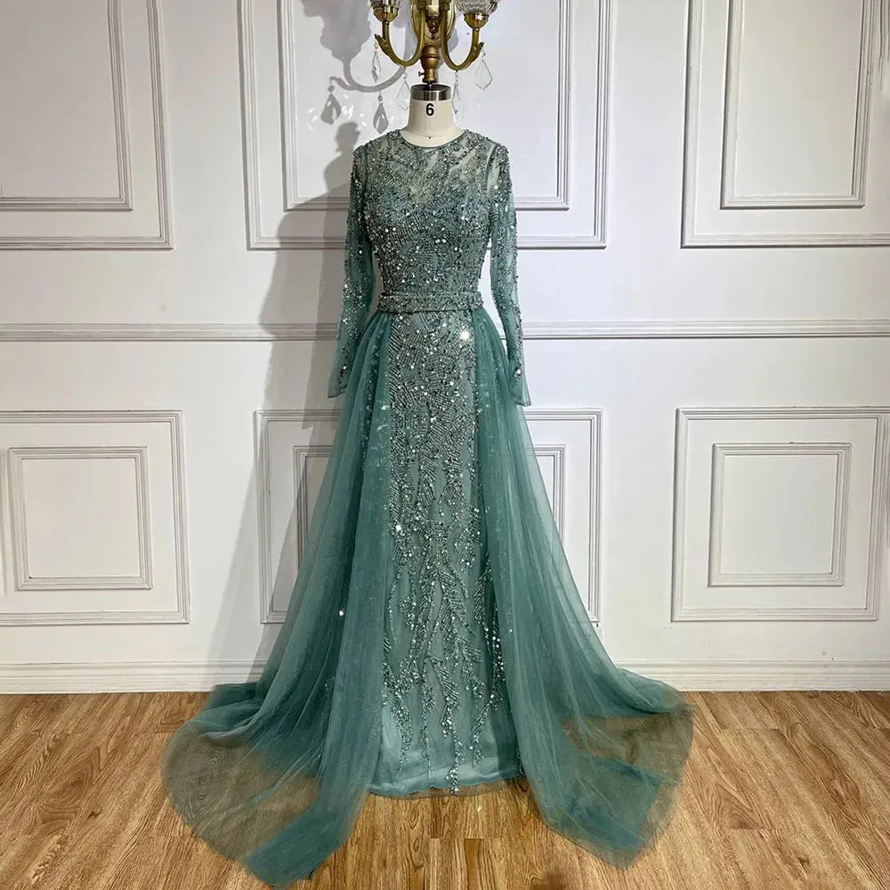 Diynav Dubai Turquoise Mermaid Evening Dress with Tulle HZ1017 - Image 2
