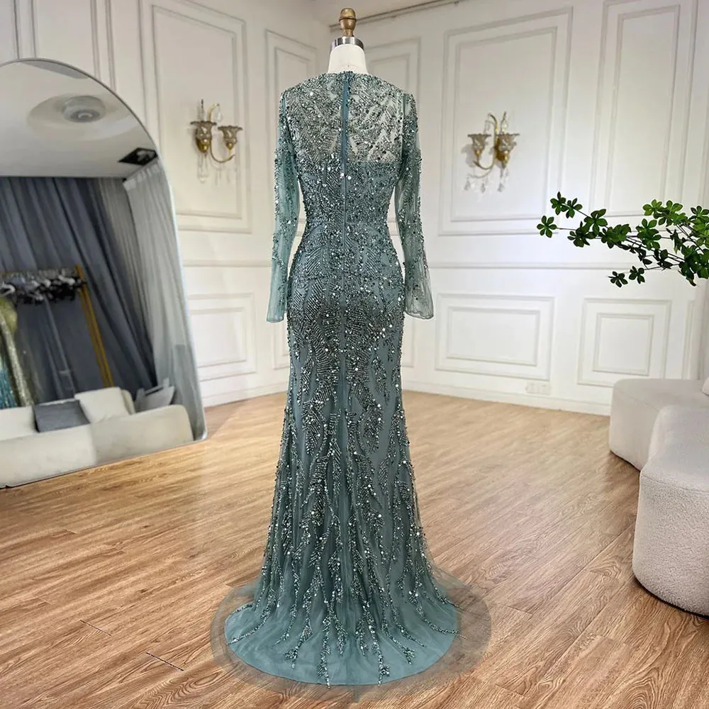 Diynav Dubai Turquoise Mermaid Evening Dress with Tulle HZ1017 - Image 7
