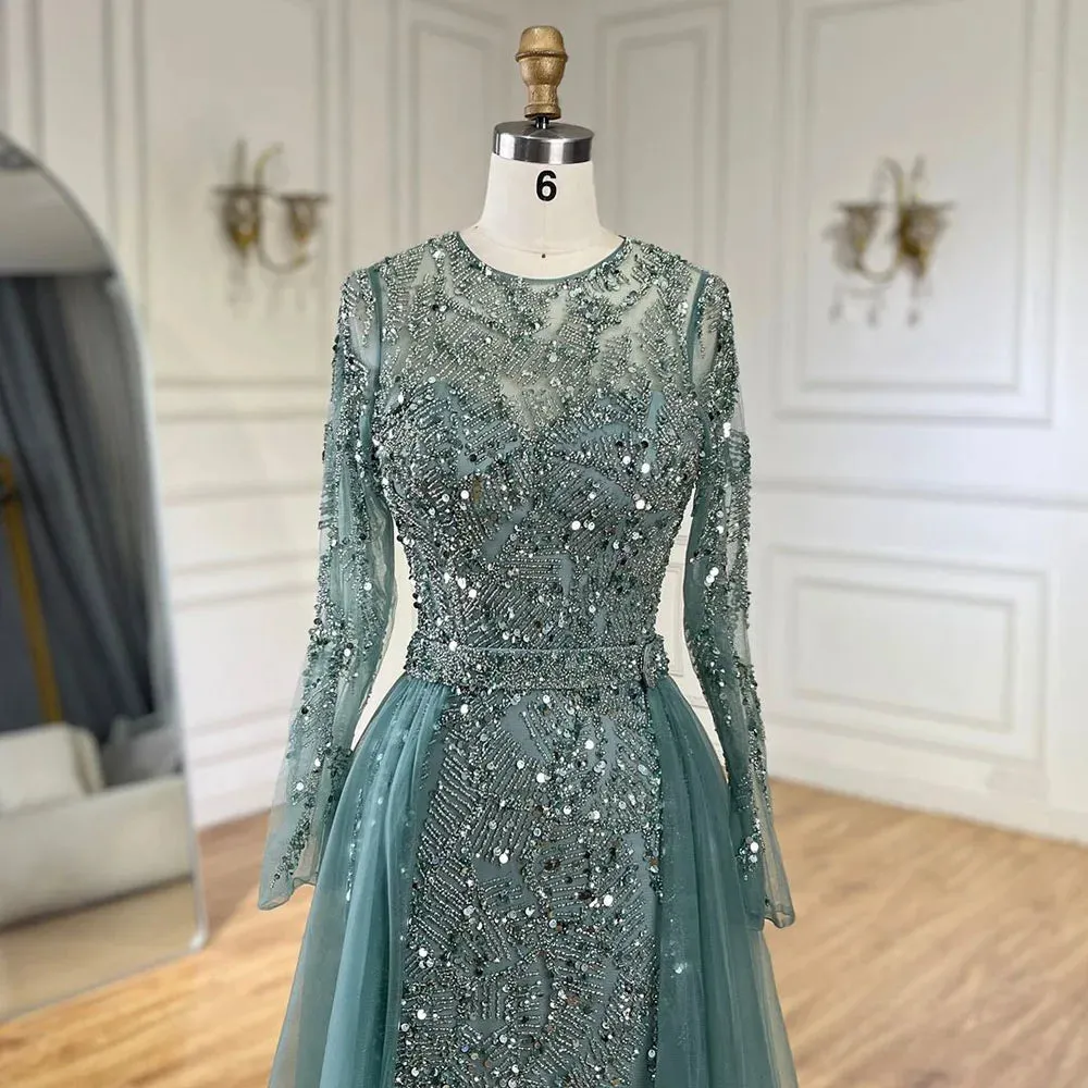 Diynav Dubai Turquoise Mermaid Evening Dress with Tulle HZ1017 - Image 8