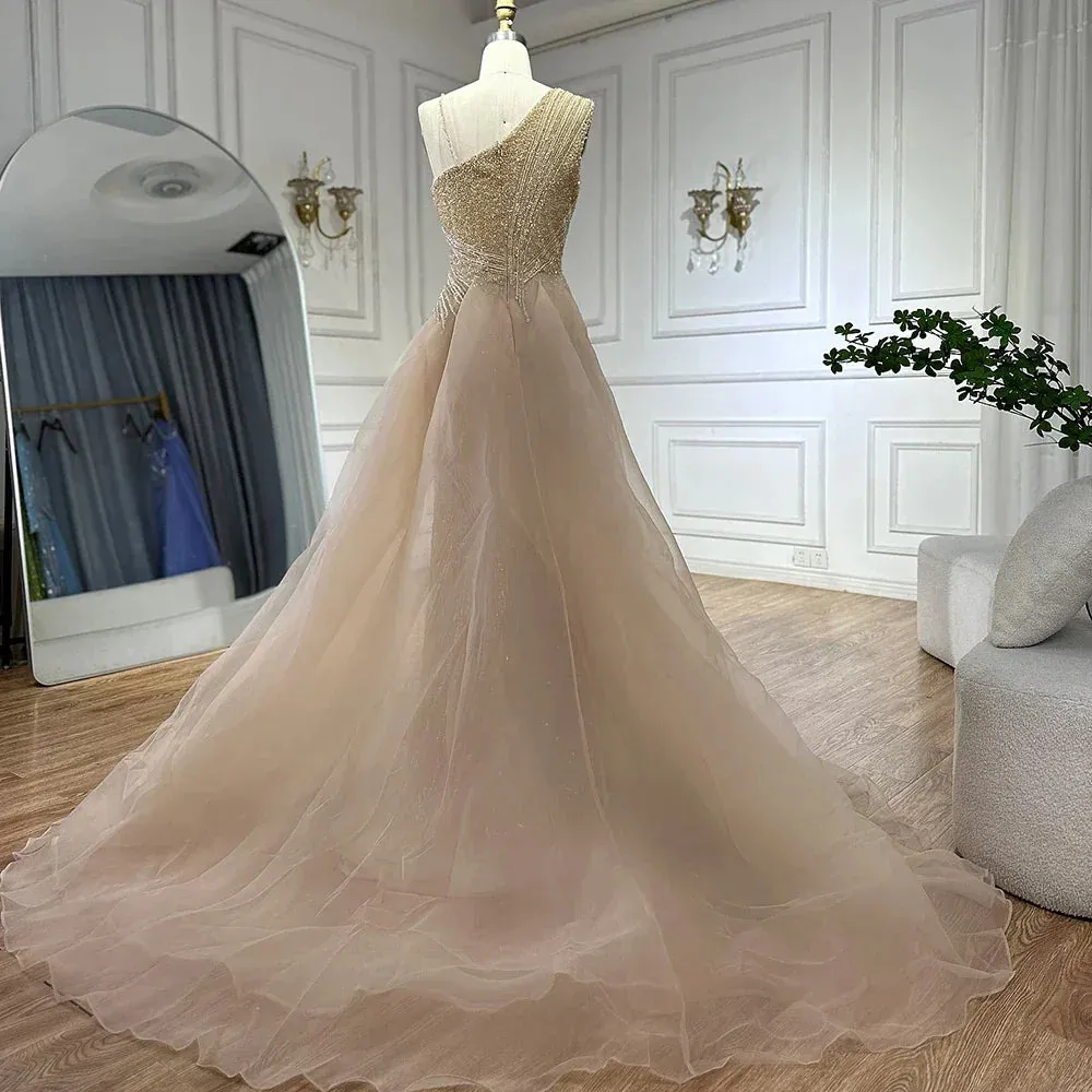 Diynav Nude Mermaid Green Evening Gown with Elegant One Shoulder Overskirt for Formal Occasion HZ1017 - Image 7