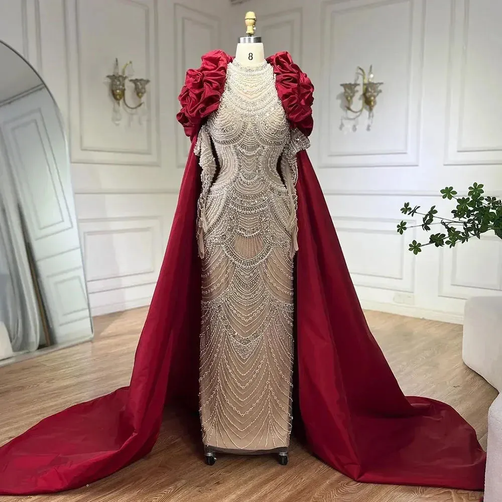 Diynav Nude Mermaid Elegant Evening Dress Gowns with Pearls Beaded for Formal Occasion 2025 HZ1017 - Image 9