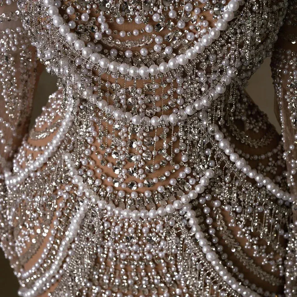 Diynav Nude Mermaid Elegant Evening Dress Gowns with Pearls Beaded for Formal Occasion 2025 HZ1017 - Image 5