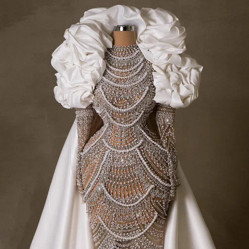 Diynav Nude Mermaid Elegant Evening Dress Gowns with Pearls Beaded for Formal Occasion 2025 HZ1017 - Image 6