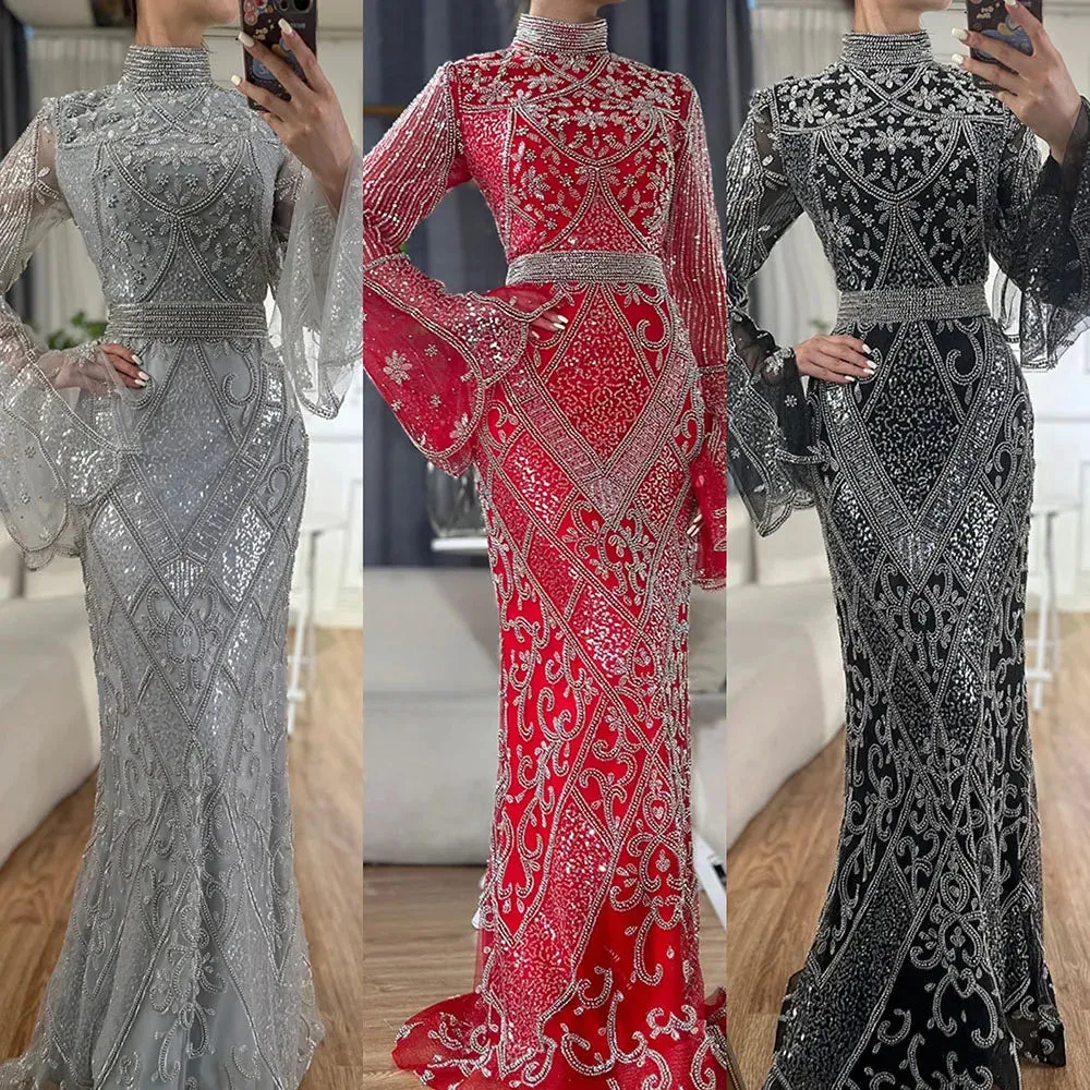 Diynav Red Mermaid Black Evening Dress with Cape Sleeves and Beaded for Formal Occasion 2025 HZ1017 - Image 2