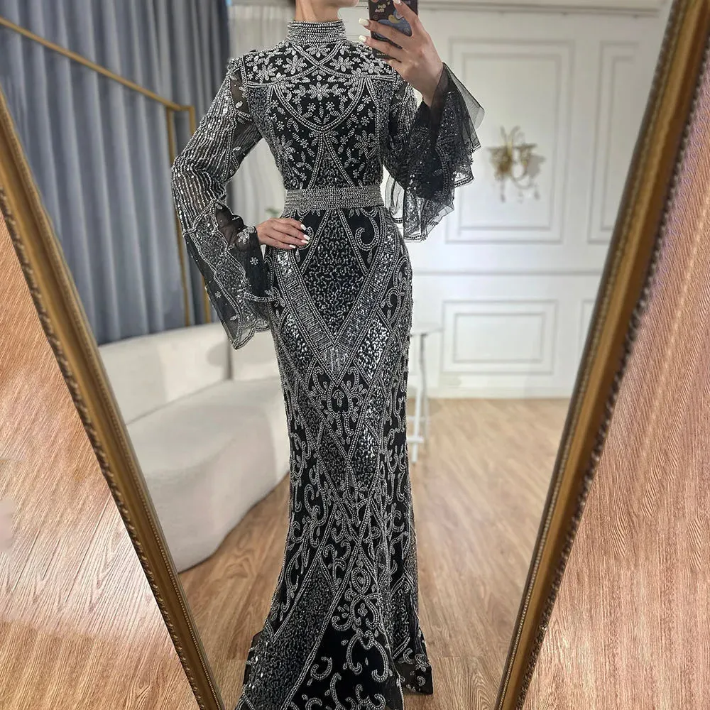 Diynav Red Mermaid Black Evening Dress with Cape Sleeves and Beaded for Formal Occasion 2025 HZ1017 - Image 3