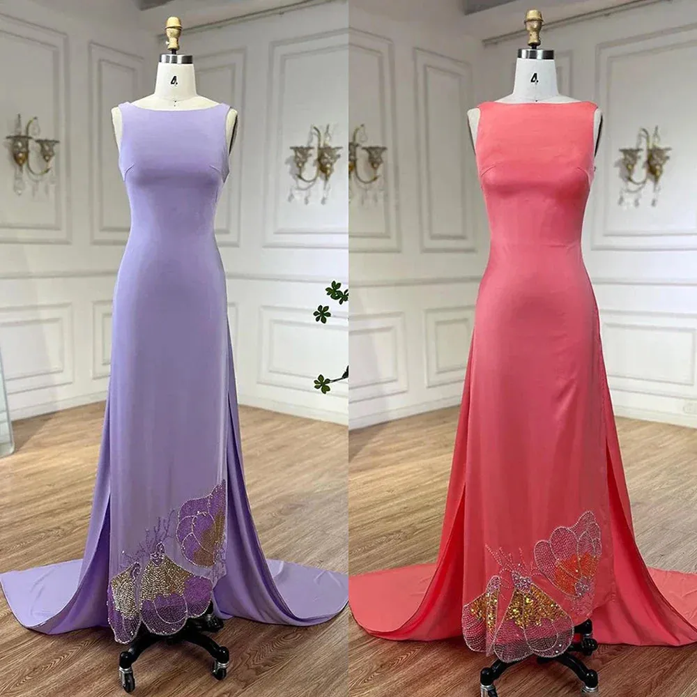 Diynav Coral Pink Butterfly Beaded Evening Dress HZ1017 - Image 3