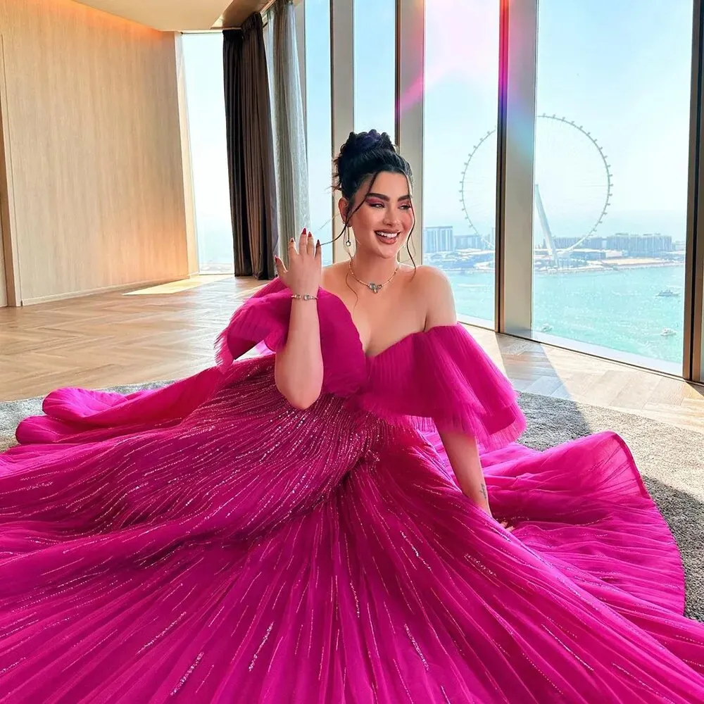 Diynav Dubai Ball Gown Fuchsia Evening Dress for Women Wedding HZ1017