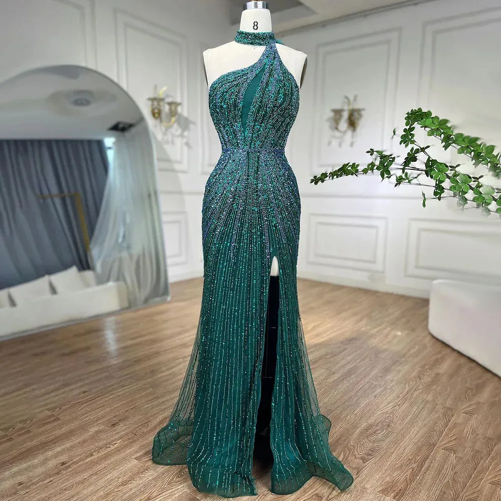 Diynav Halter Sleeveless Beaded Mermaid High Split Evening Dress Gown HZ1017 - Image 8