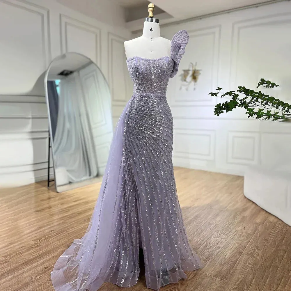 Diynav One Shoulder High Split Beaded Mermaid Evening Dress Gown HZ1017