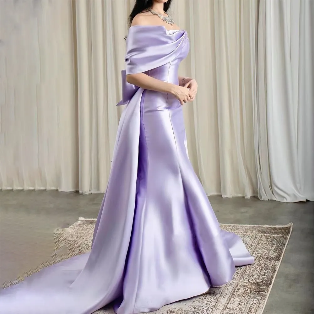 Diynav Off Shoulder Lilac Evening Dress with Overskirt HZ1017 - Image 2