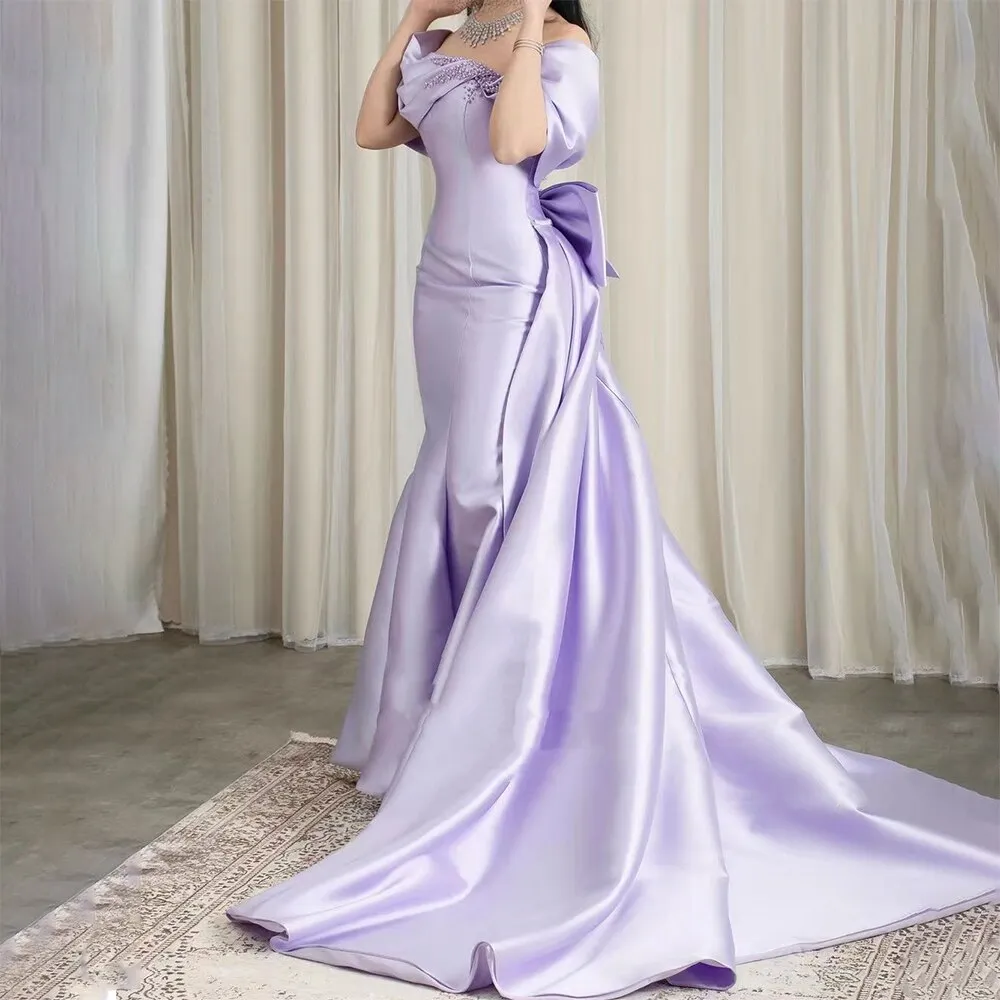 Diynav Off Shoulder Lilac Evening Dress with Overskirt HZ1017 - Image 3