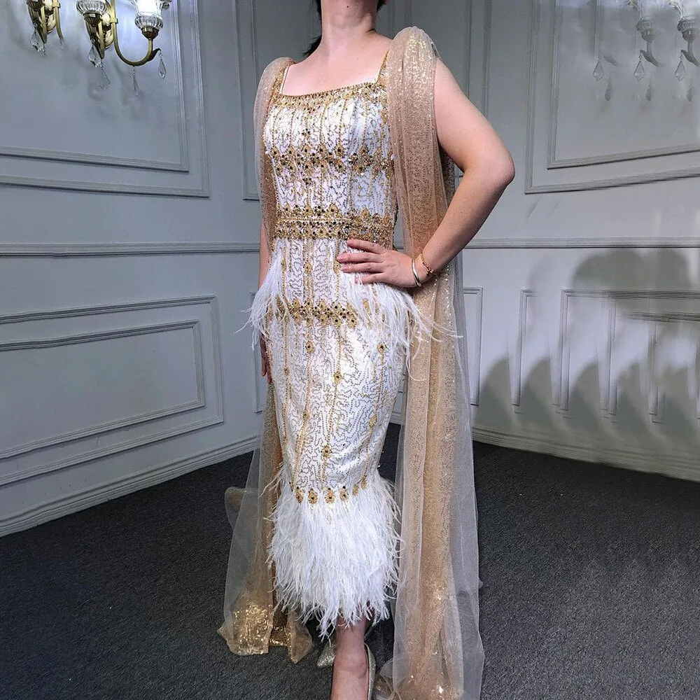 Diynav Gray Mermaid Arabic Evening Dress with Cape HZ1017 - Image 8