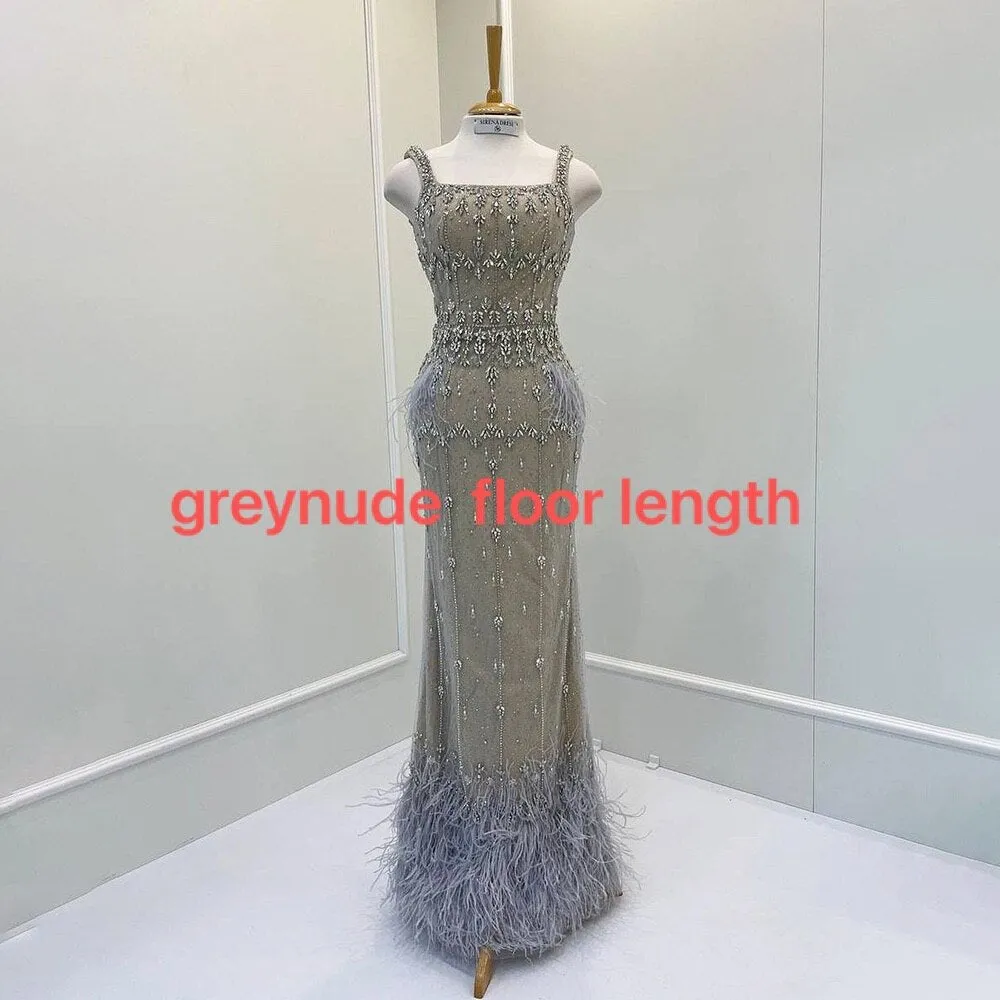 Diynav Gray Mermaid Arabic Evening Dress with Cape HZ1017 - Image 9