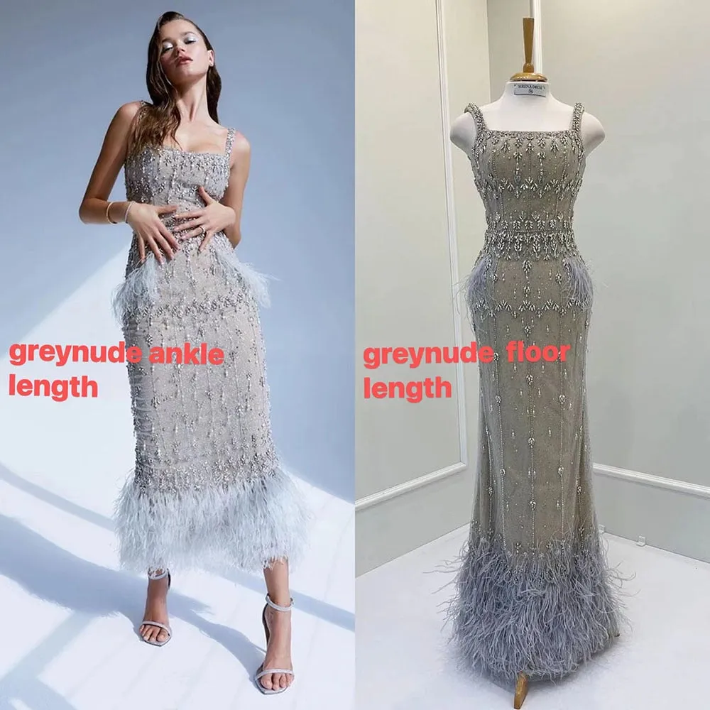 Diynav Gray Mermaid Arabic Evening Dress with Cape HZ1017 - Image 5