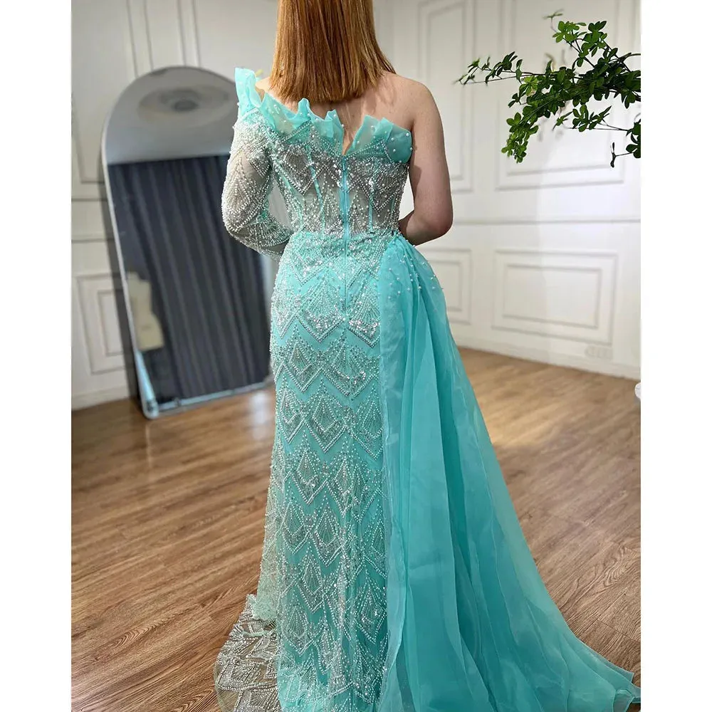 Diynav Pearls Designer One Shoulder Evening Dresses Gowns HZ1017 - Image 6