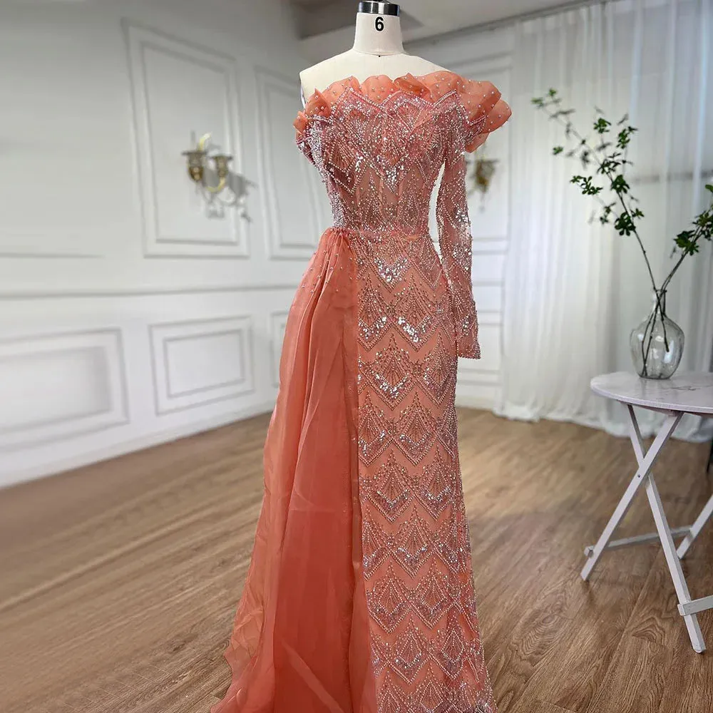 Diynav Pearls Designer One Shoulder Evening Dresses Gowns HZ1017 - Image 2