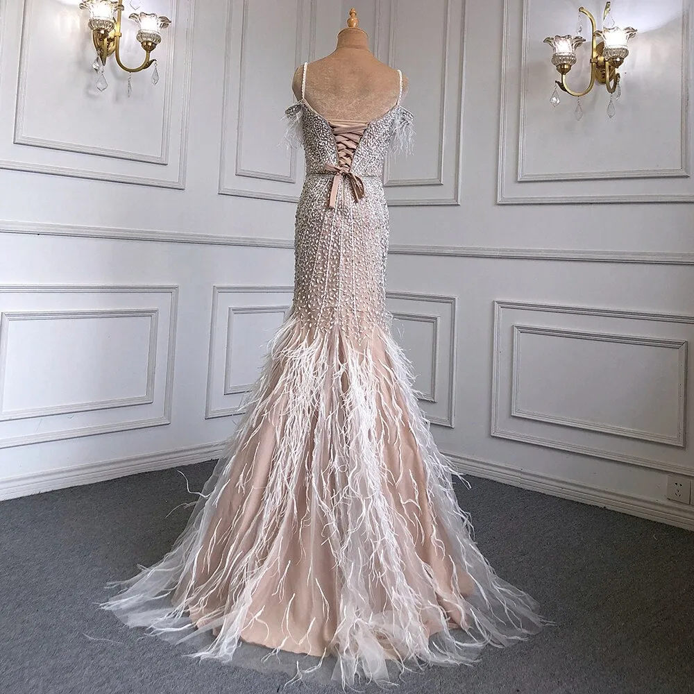 Diynav Feathers Navy Blue Prom Evening Dresses HZ1017 - Image 3