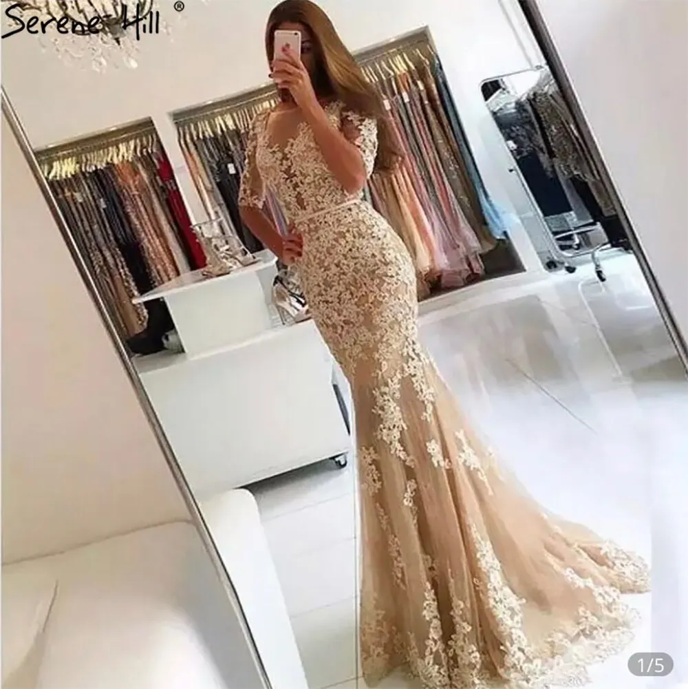 Diynav Mermaid Lace Beaded Muslim Luxury Evening Dresses Gowns 2025 Party For Woman HZ1017