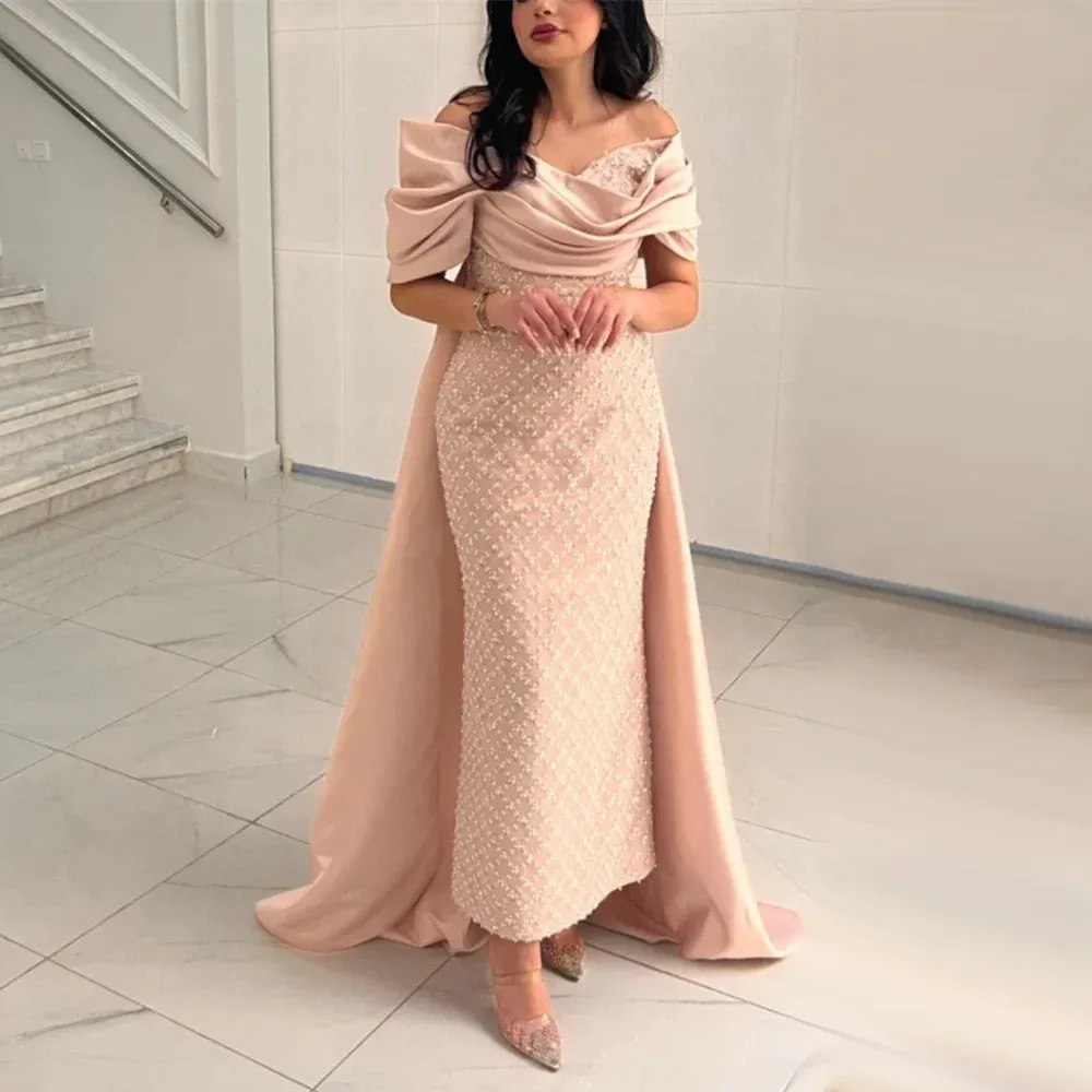 Diynav Off Shoulder Pink Evening Dress with Cape HZ1017
