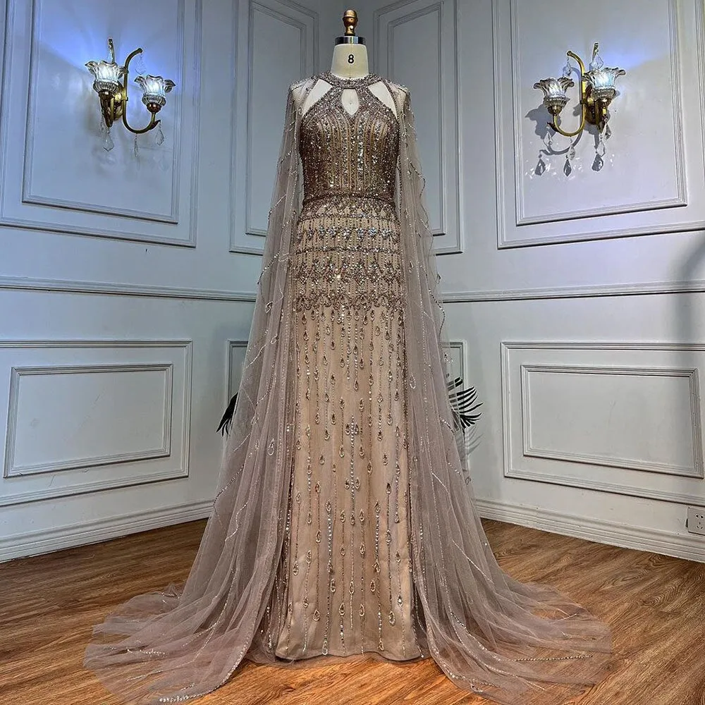 Diynav Dubai Mermaid Fuchsia Evening Dresses with Cape Sleeves HZ1017 - Image 8