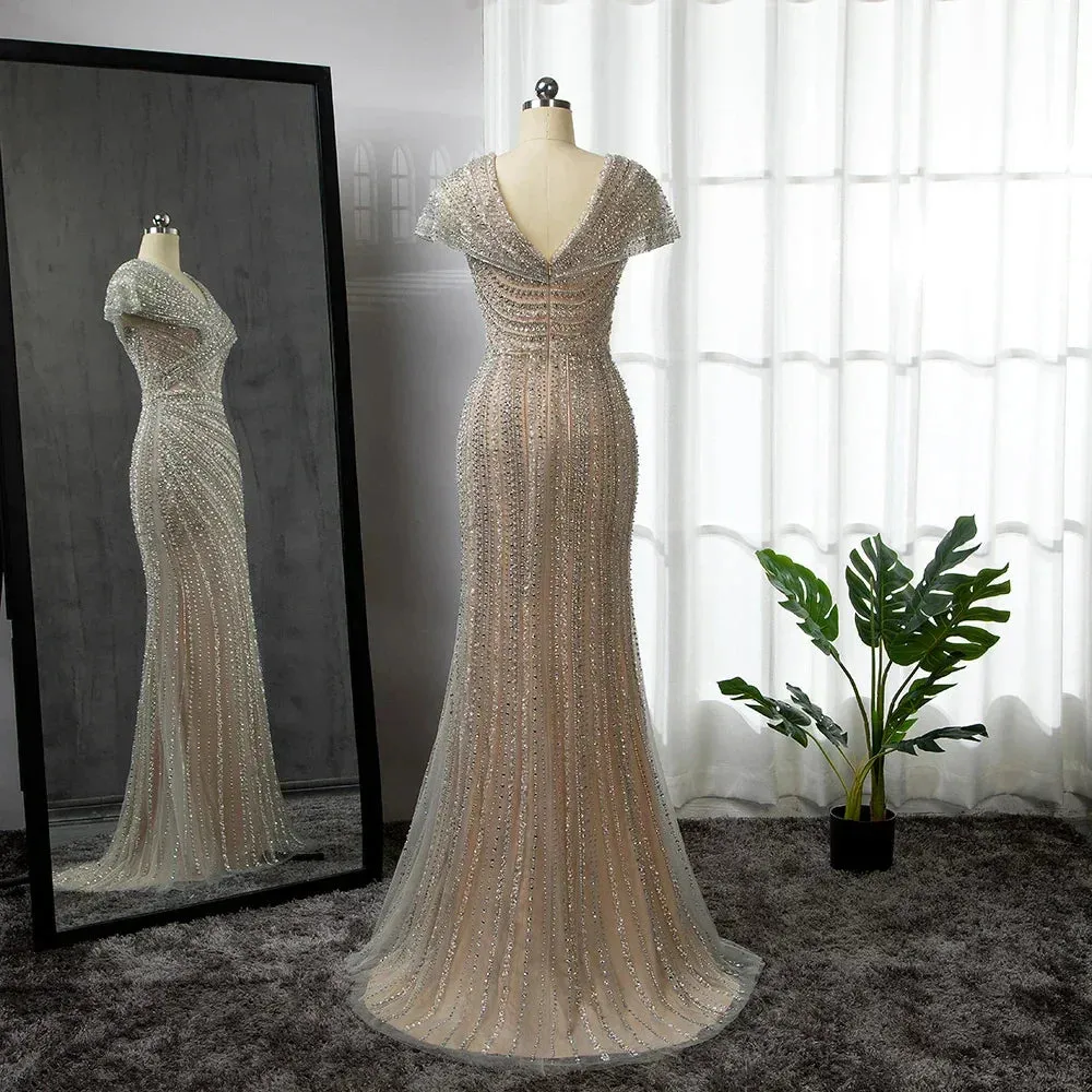 Diynav Silver Nude Mermaid Evening Dresses for Party HZ1017