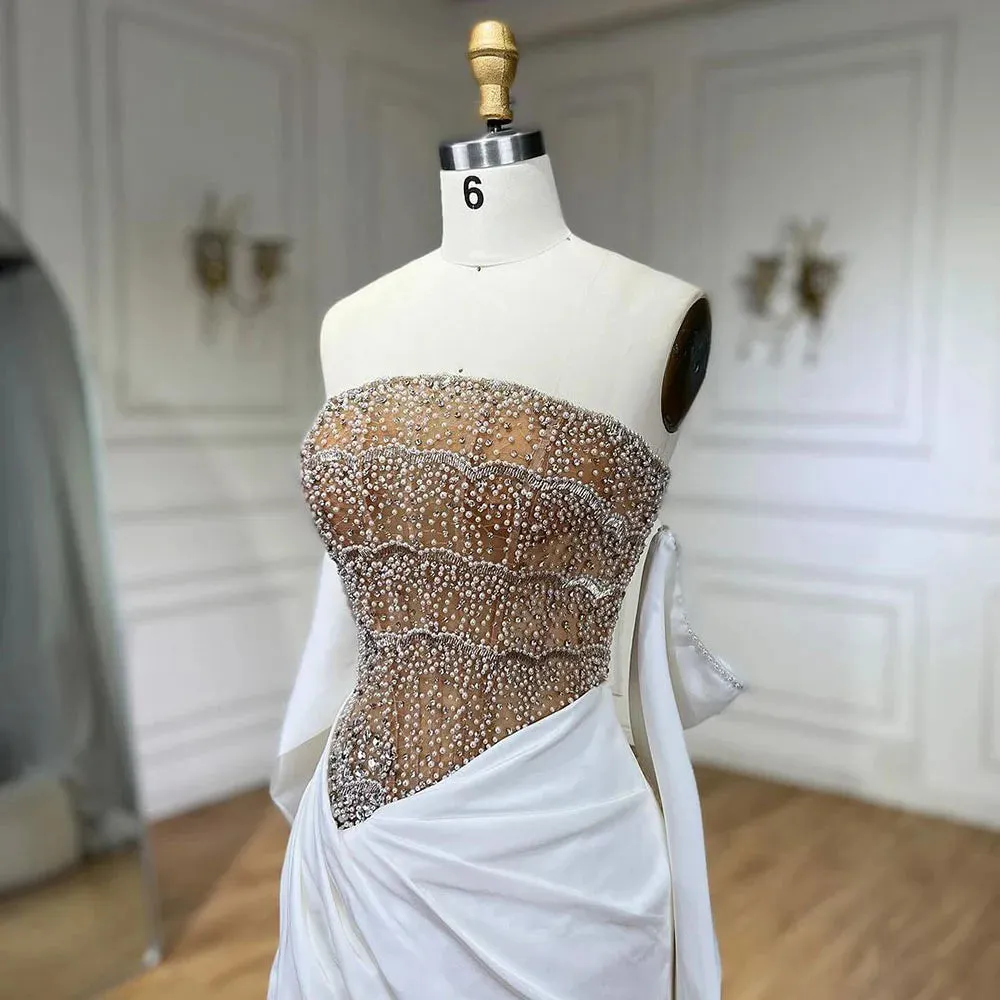 Diynav Dubai Mermaid White Evening Dress Sexy Scalloped HZ1017 - Image 5