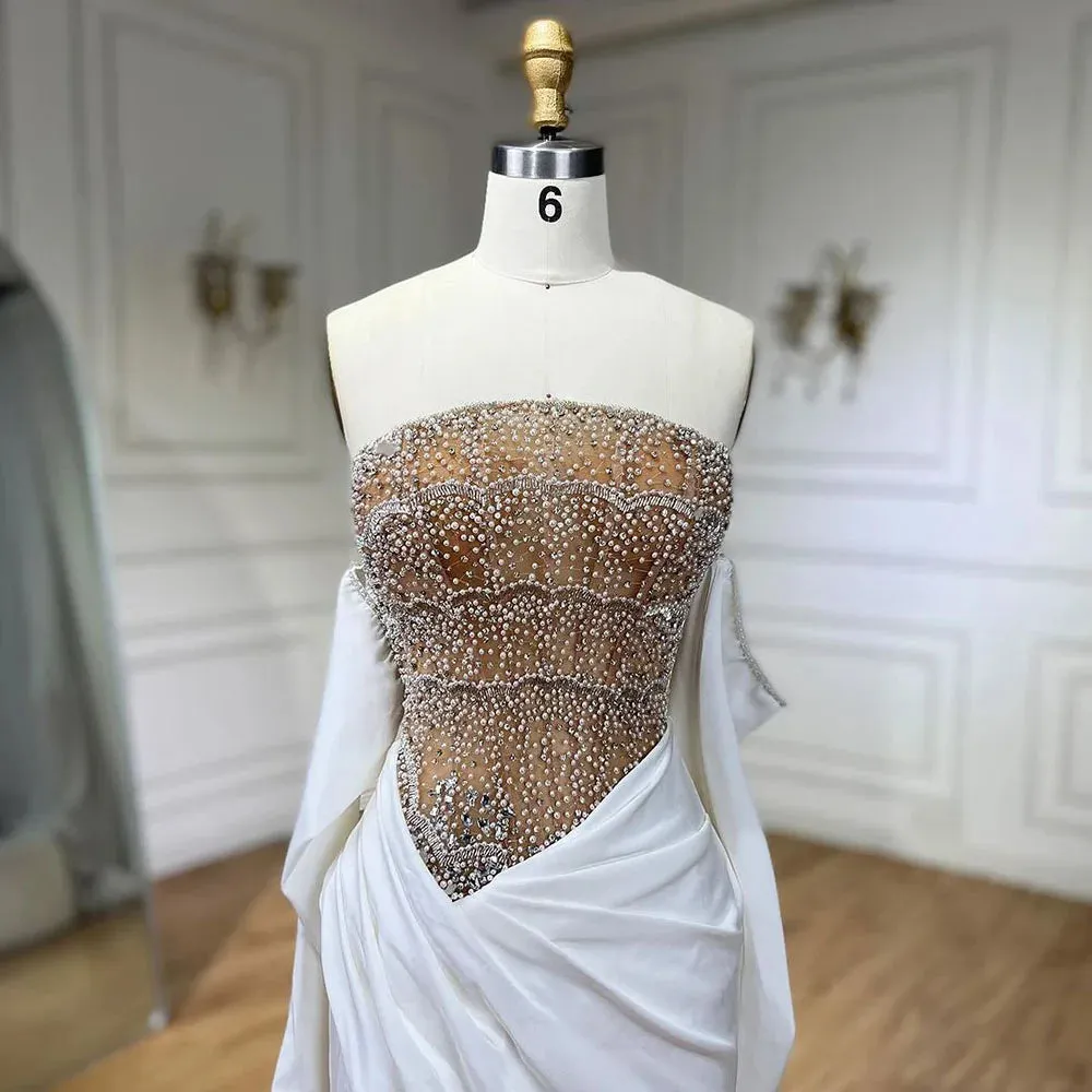 Diynav Dubai Mermaid White Evening Dress Sexy Scalloped HZ1017 - Image 6