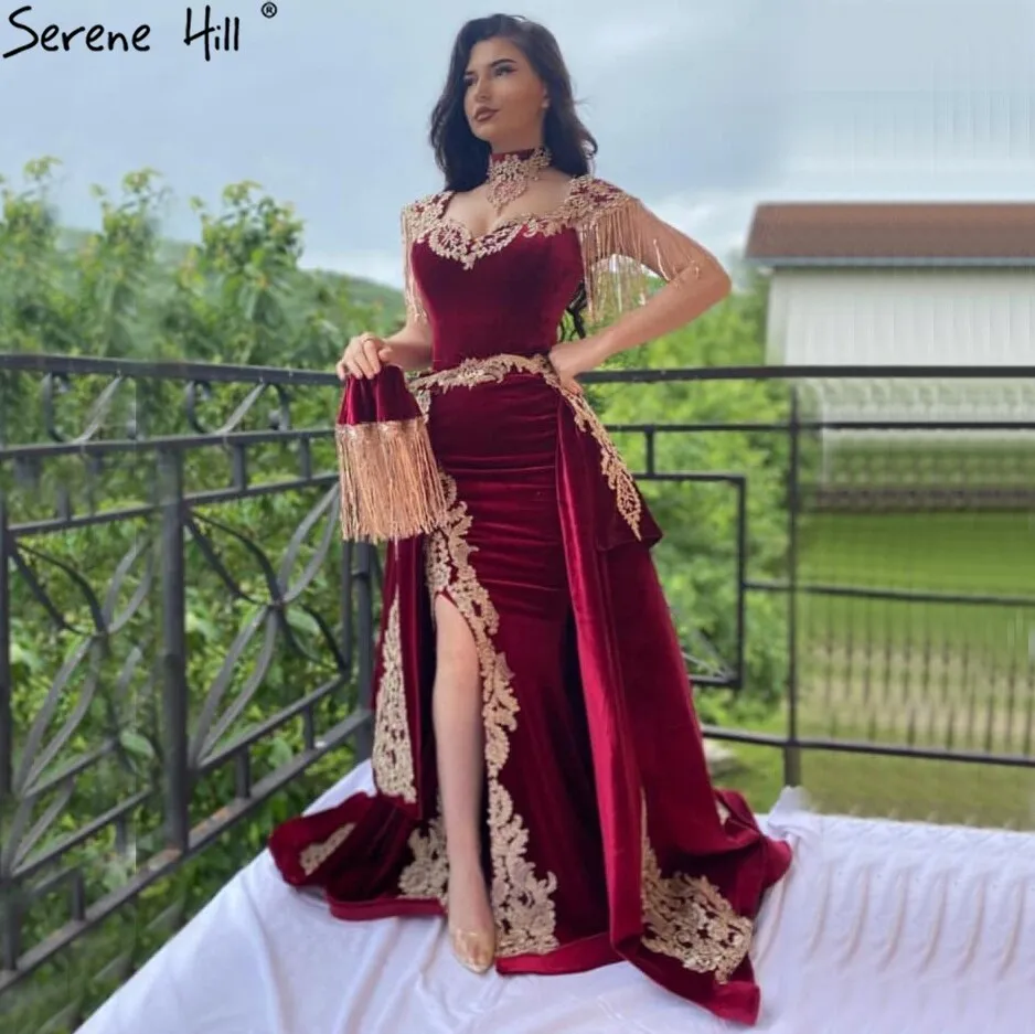 Diynav Wine Red With Detachable Train Evening Gowns Split Luxury Tassel Sexy For Women Party 2025 HZ1017