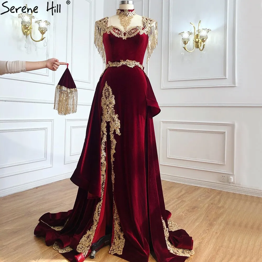 Diynav Wine Red With Detachable Train Evening Gowns Split Luxury Tassel Sexy For Women Party 2025 HZ1017 - Image 2