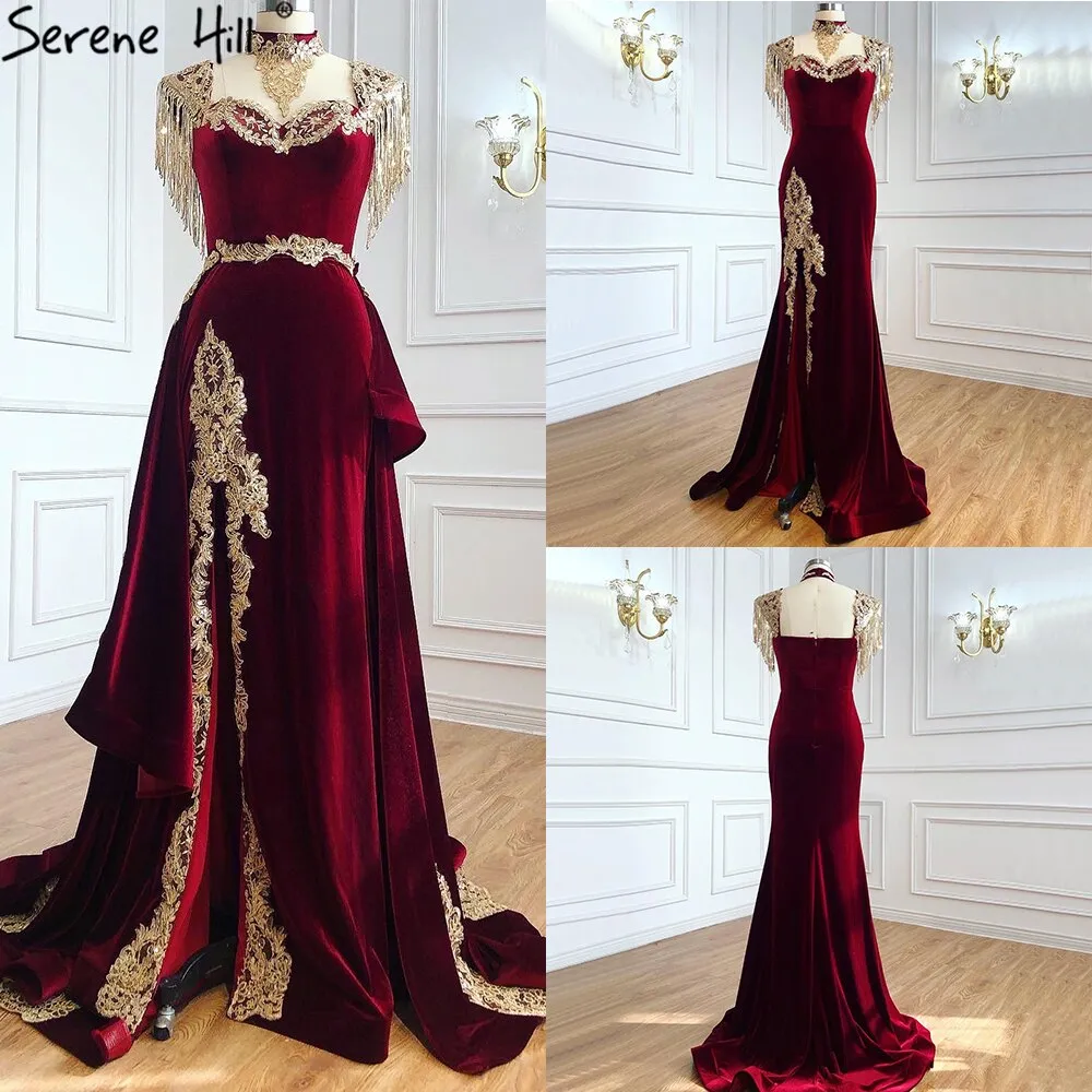 Diynav Wine Red With Detachable Train Evening Gowns Split Luxury Tassel Sexy For Women Party 2025 HZ1017 - Image 5