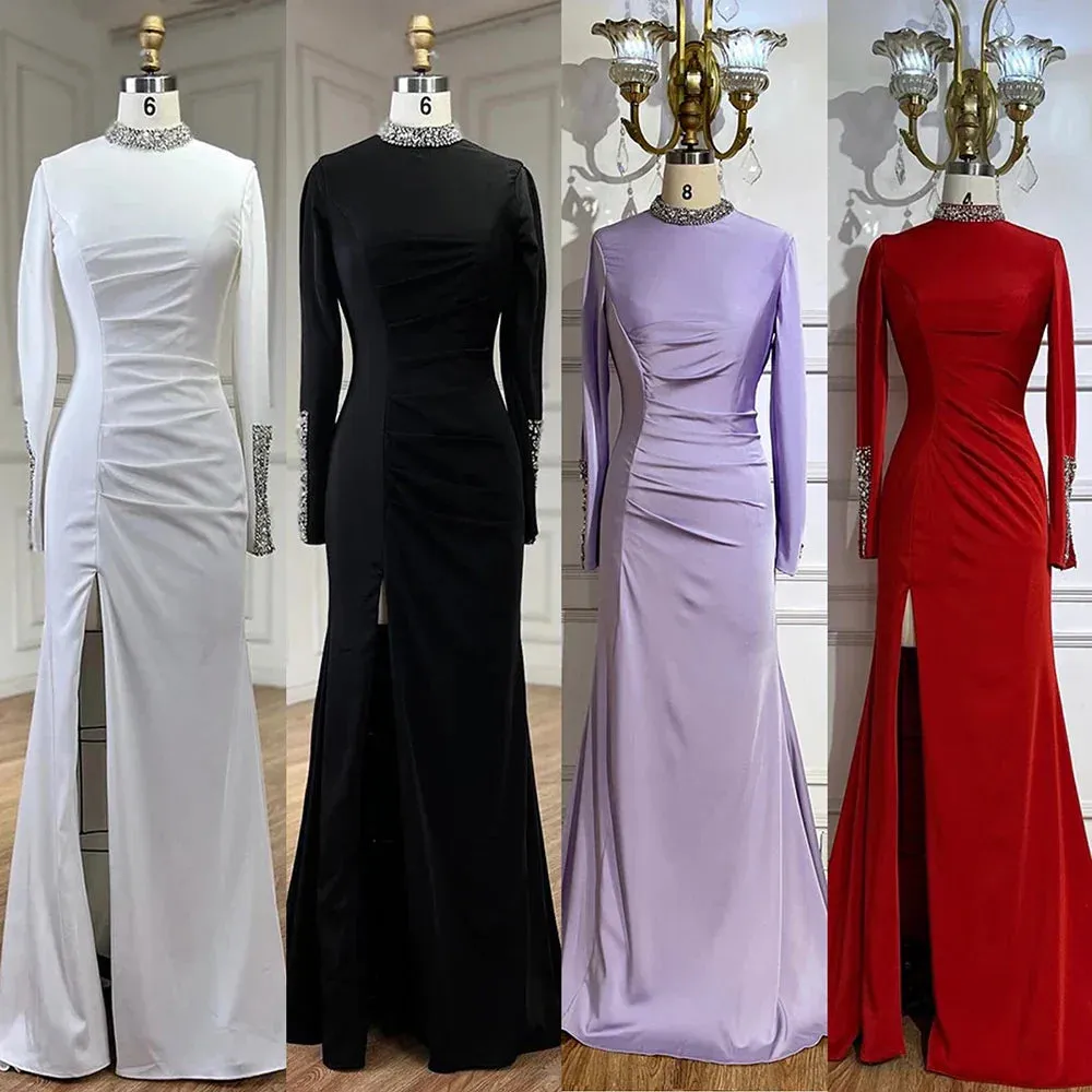 Diynav Satin Split Mermaid Luxury Evening Dress Gown HZ1017 - Image 3