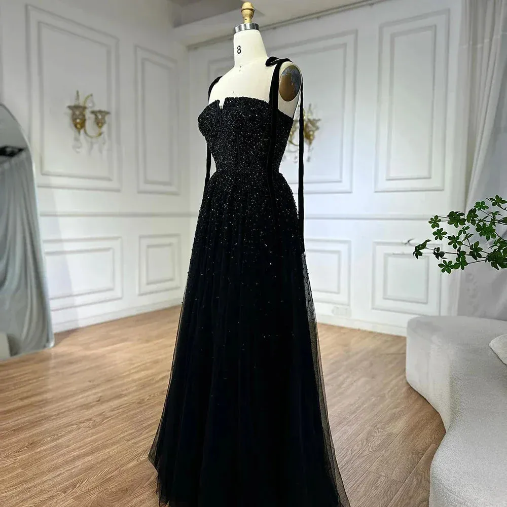 Diynav Saudi Wine Red Beaded Evening Gown Spaghetti Strap Floor-Length for Formal Occasion HZ1017 - Image 6