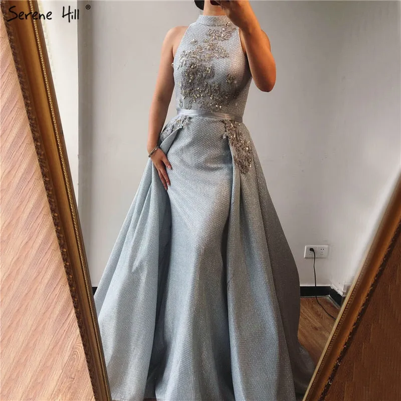 Diynav Silver Dubai Sleeveless Sexy Evening Dresses 2025 Beading Sequined Mermaid Evening Gowns Design Real Photo HZ1017