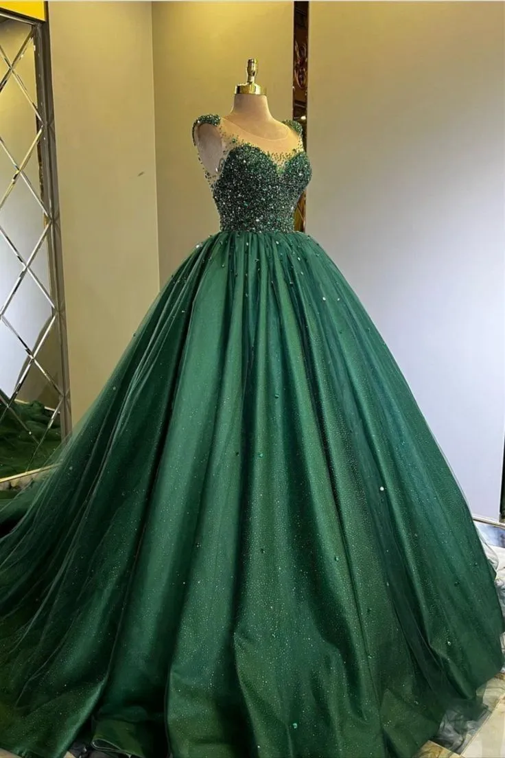 Diynav Ball Gown Green Tulle Princess Dress Sweet 15 Dress HZ1017